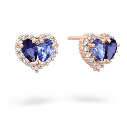 lab sapphire-tanzanite halo-heart earrings