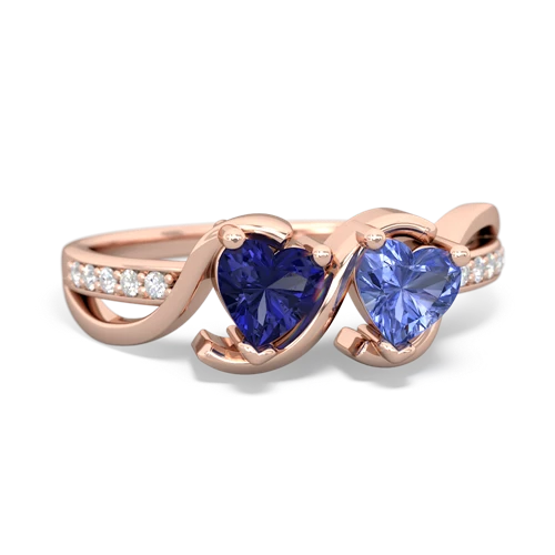 lab sapphire-tanzanite double heart ring