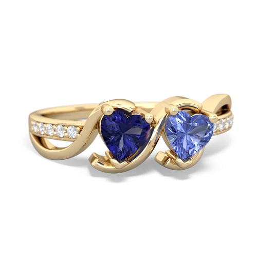 lab sapphire-tanzanite double heart ring