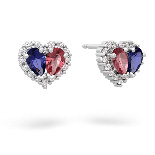 lab sapphire-tourmaline halo-heart earrings