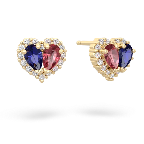 lab sapphire-tourmaline halo-heart earrings