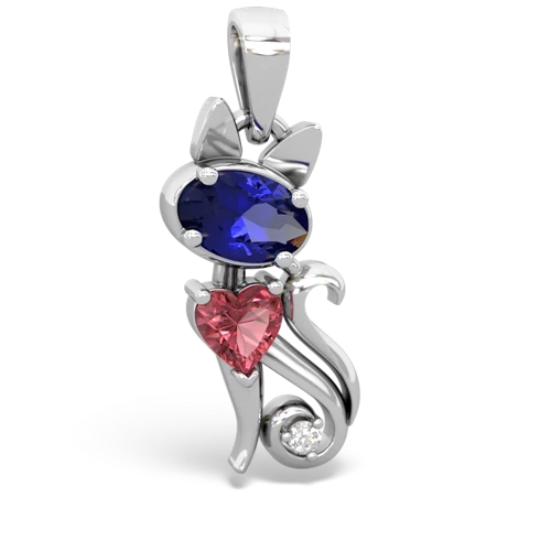 lab sapphire-tourmaline kitten pendant