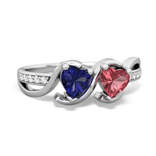 lab sapphire-tourmaline double heart ring