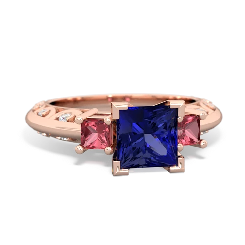 lab sapphire-tourmaline engagement ring