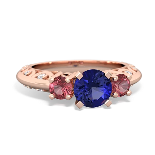 lab sapphire-tourmaline engagement ring