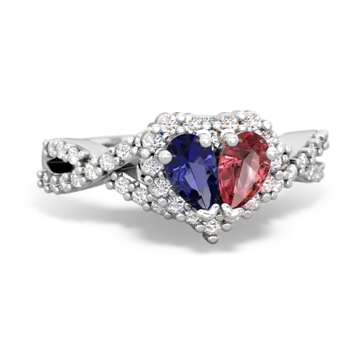 lab sapphire-tourmaline engagement ring