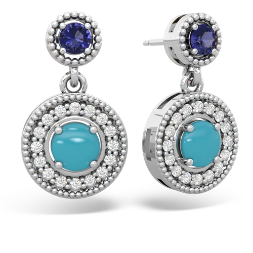 lab sapphire-turquoise halo earrings