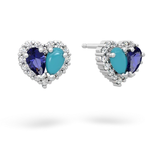 lab sapphire-turquoise halo-heart earrings