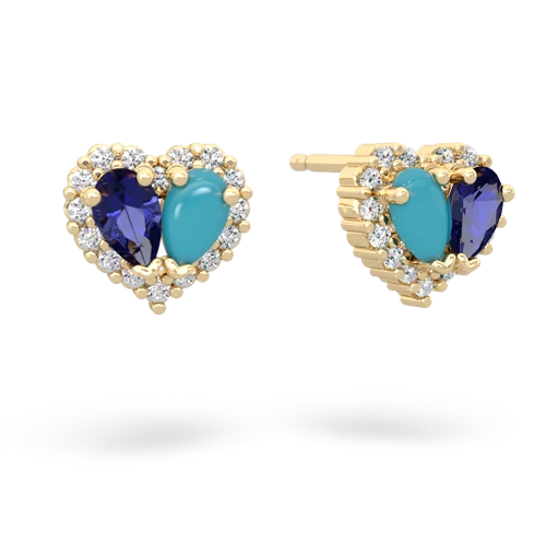 lab sapphire-turquoise halo-heart earrings