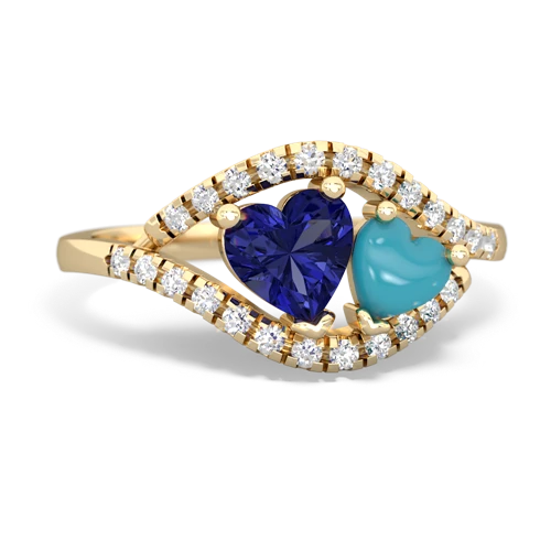 lab sapphire-turquoise mother child ring