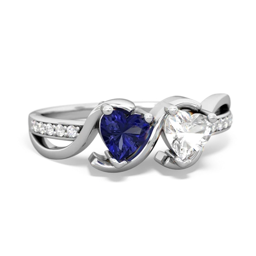 lab sapphire-white topaz double heart ring