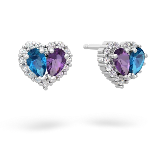 london topaz-amethyst halo-heart earrings