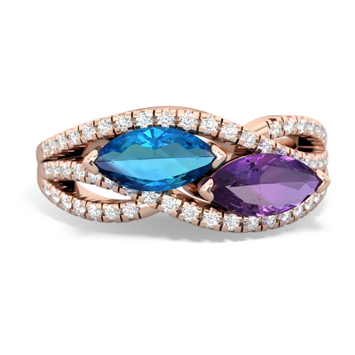 london topaz-amethyst double heart ring