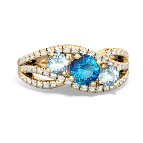 london topaz-aquamarine three stone pave ring