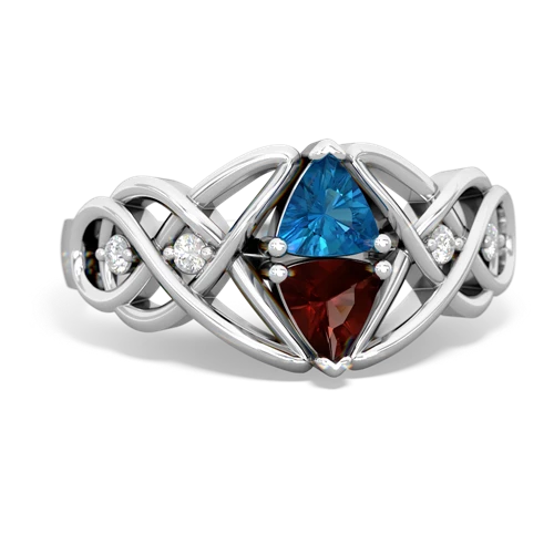 london topaz-garnet celtic knot ring