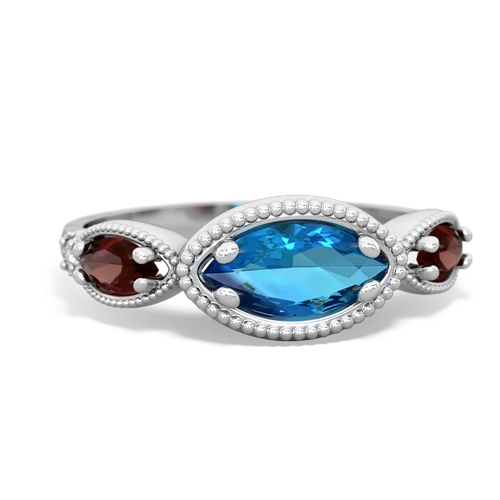 london topaz-garnet milgrain marquise ring