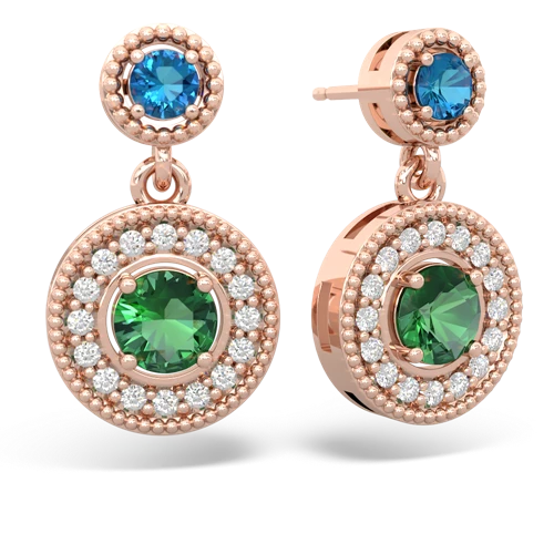 london topaz-lab emerald halo earrings