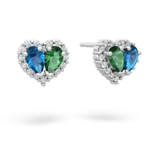 london topaz-lab emerald halo-heart earrings