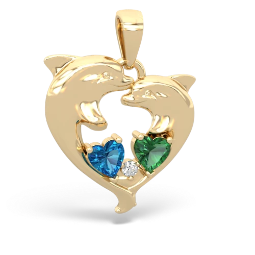 london topaz-lab emerald dolphins pendant