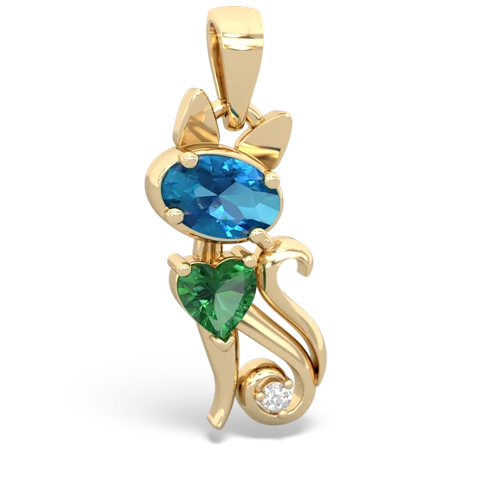 london topaz-lab emerald kitten pendant