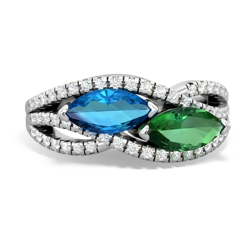 london topaz-lab emerald double heart ring