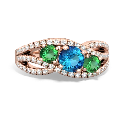 london topaz-lab emerald three stone pave ring