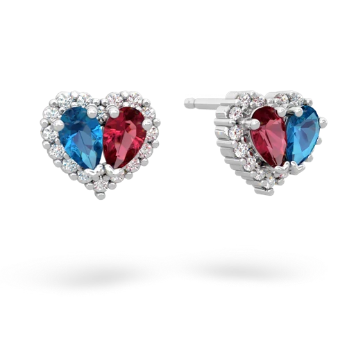 london topaz-lab ruby halo-heart earrings