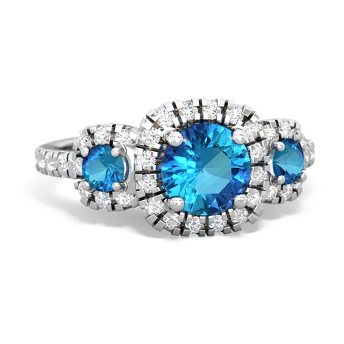 blue topaz-lab emerald three stone regal ring