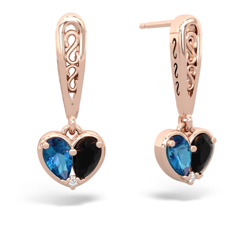 london topaz-onyx filligree earrings