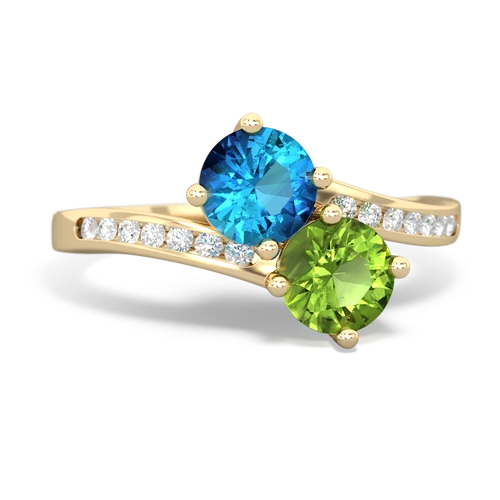 london topaz-peridot two stone channel ring