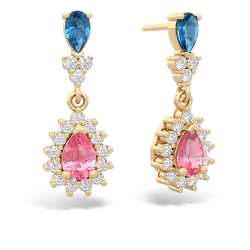 london topaz-pink sapphire dangle earrings