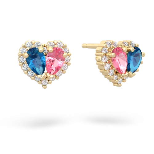 london topaz-pink sapphire halo-heart earrings