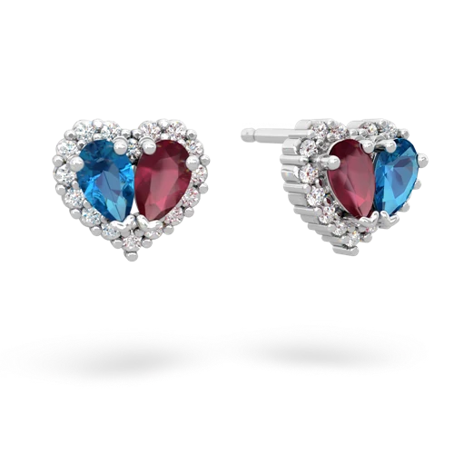 london topaz-ruby halo-heart earrings