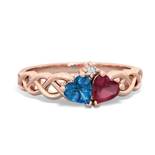 london topaz-ruby celtic braid ring