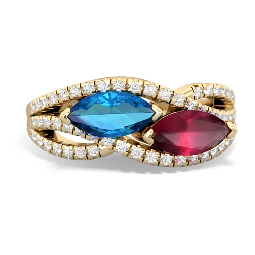 london topaz-ruby double heart ring