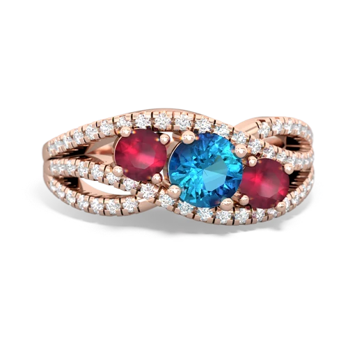 london topaz-ruby three stone pave ring