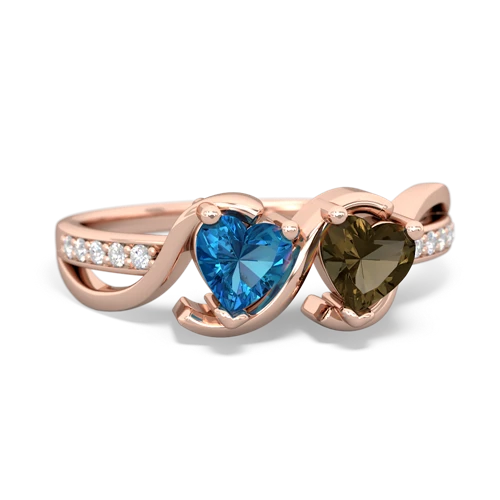 london topaz-smoky quartz double heart ring