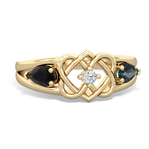 onyx-alexandrite double heart ring