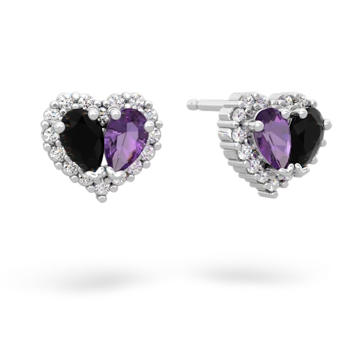 onyx-amethyst halo-heart earrings