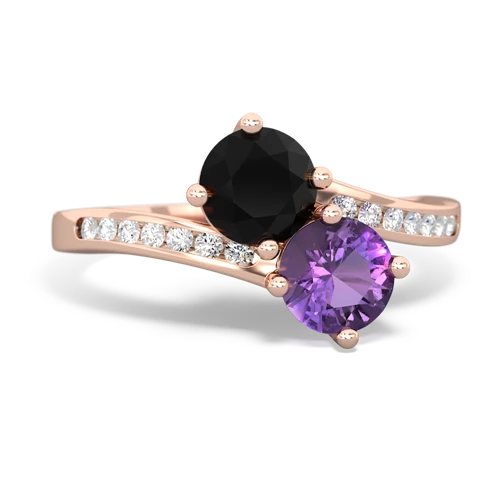 onyx-amethyst two stone channel ring