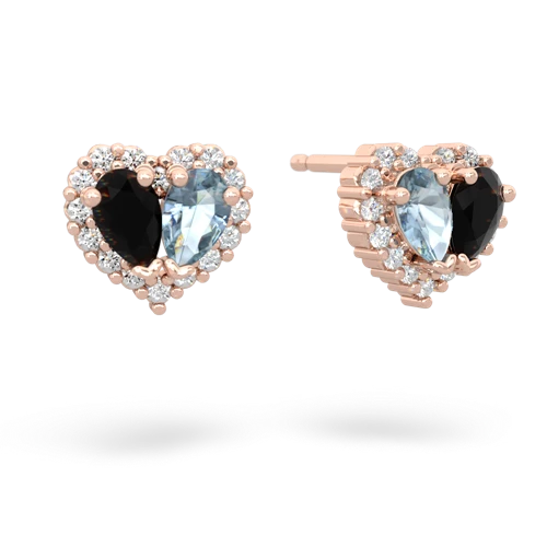 onyx-aquamarine halo-heart earrings