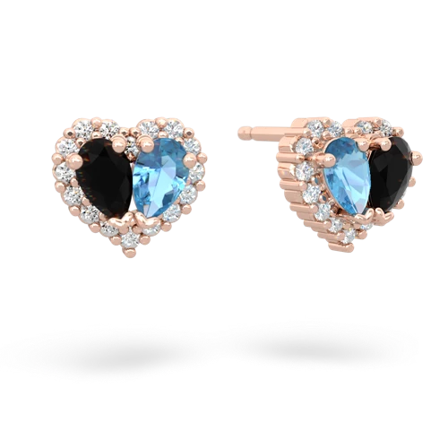 onyx-blue topaz halo-heart earrings
