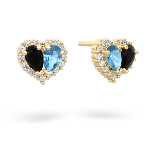 onyx-blue topaz halo-heart earrings