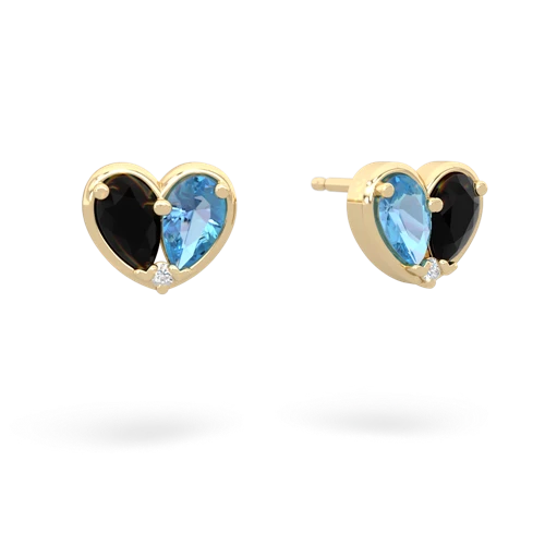 onyx-blue topaz one heart earrings