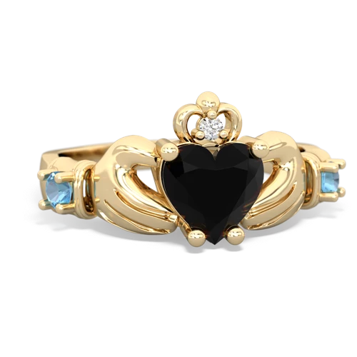 onyx-blue topaz claddagh ring