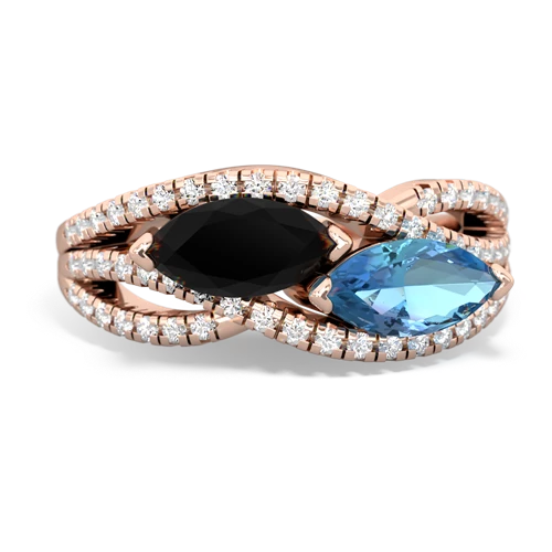 onyx-blue topaz double heart ring