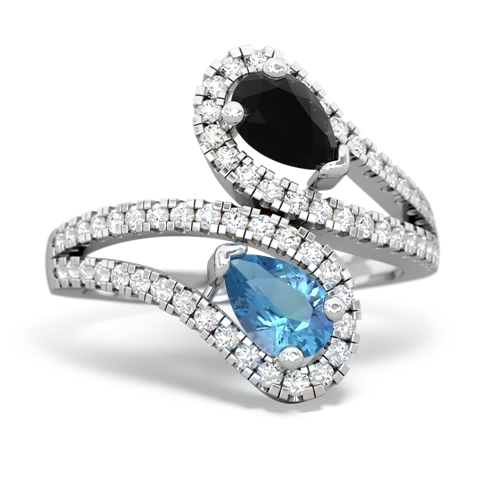 onyx-blue topaz pave swirls ring