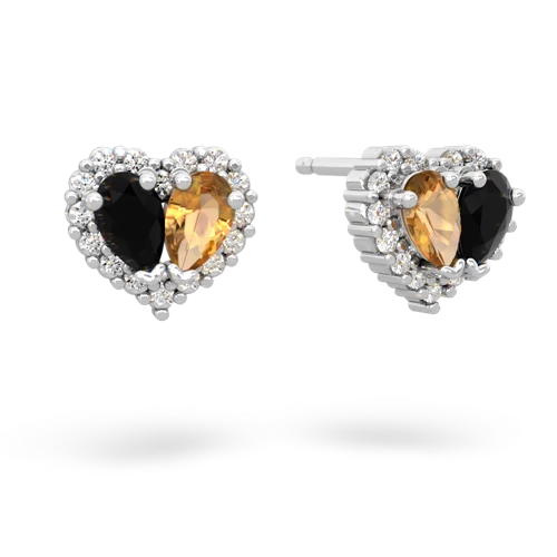 onyx-citrine halo-heart earrings