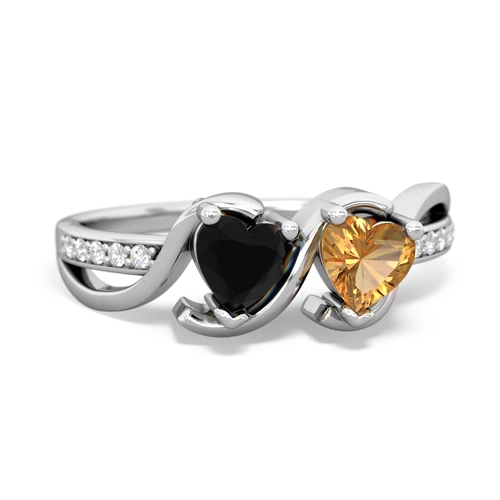 onyx-citrine double heart ring