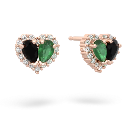 onyx-emerald halo-heart earrings